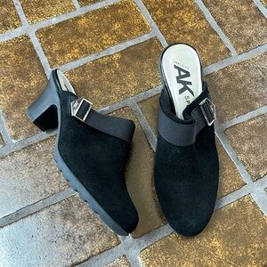 Anne Klein Sport Hangout Black Suede Slip-On Buckle Mules
